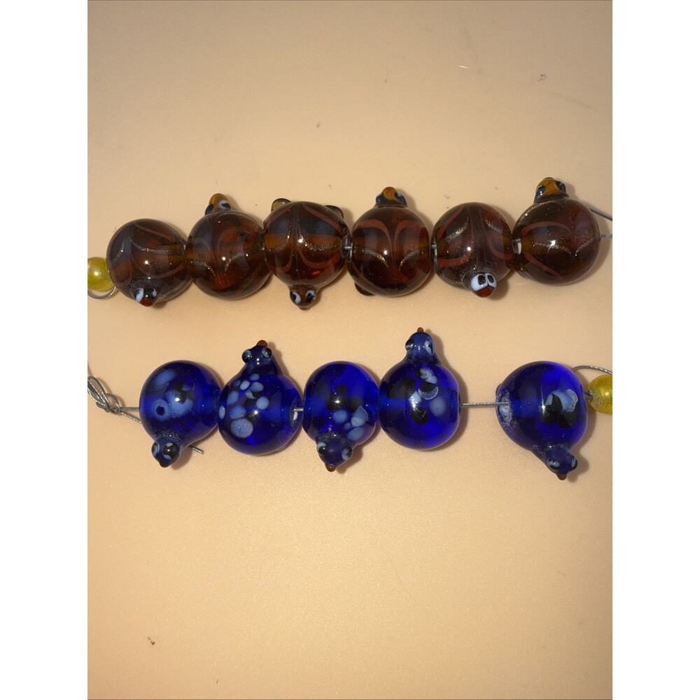 Vintage Large Czech Glass TURTLE Beads 1/2" Blue Sea Glass Style Lampwork Lot